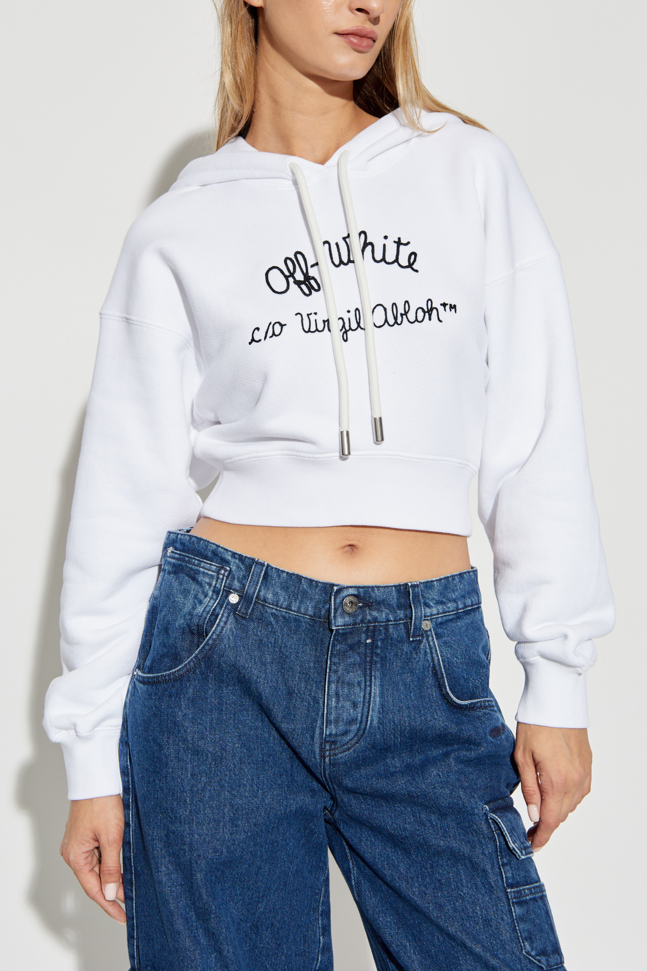 Off white crop top hoodie online